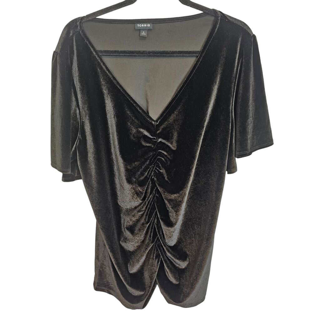 Torrid Velvet Ruched V-Neck Top Plus Size 2X Whimsigoth Witchy Vamp Stretch Goth